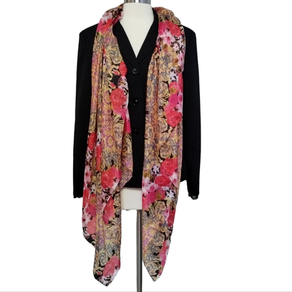 OVERSIZED SILK SCARF WRAP Chinoiserie Style - Picture 1 of 10